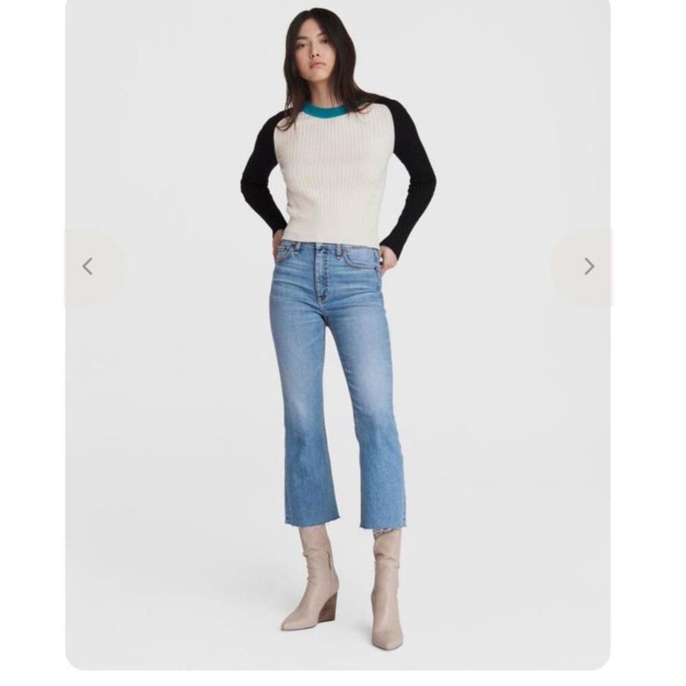 rag & bone Navaya Cotton Cashmere Crew Colorblock Blue/Black  Sweater Size XS